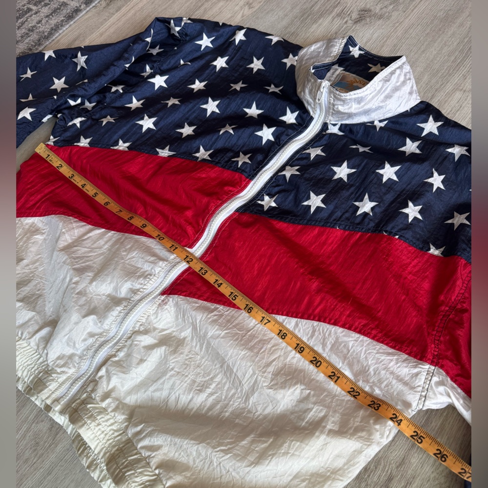 Vintage 80s Retro Solare Sporta Stars Stripes Americana Style Windbreaker Jacket - Picture 7 of 10